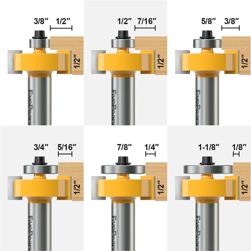 FivePears 1/2 Inch Shank Rabbet Router Bit with 6 Bearings Set, Adjustable Multiple Depths 1/8", 1/4", 5/16", 3/8", 7/16", 1/2" for Beginner DIY Woodwork â€¦ - Image 3